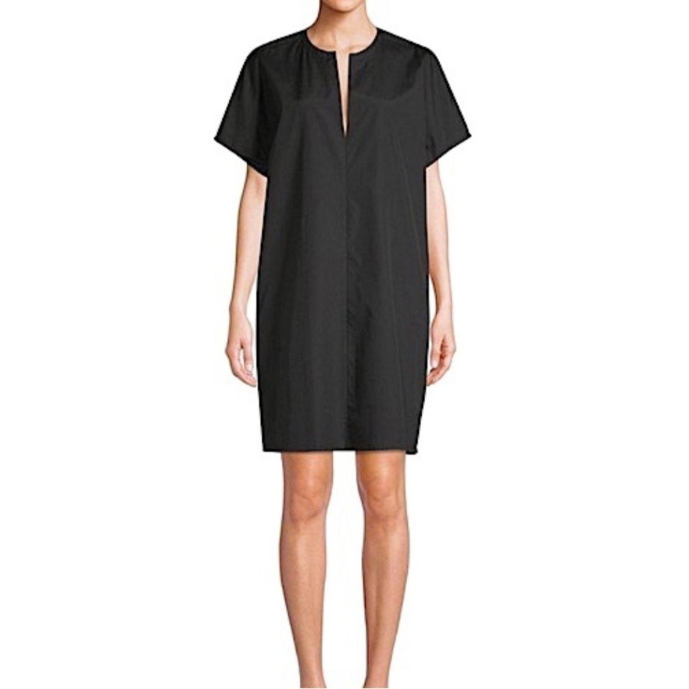 Vince size Small Popover Split Neck Short Sleeve Pullover Dress Black Pockets
